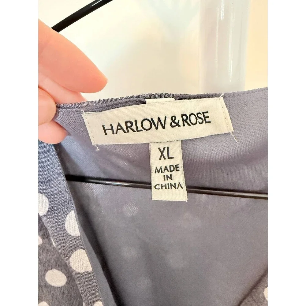 Harlow & Rose Polka‑Dot Long‑Sleeve Tie‑Waist Midi Dress–Gray/White Dot –XL-$56 - Picture 4 of 4